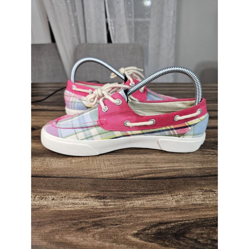 Lauren by Ralph Lauren Breeana Pink Plaid Print Canvas Boat Shoes Size Womens 7B - Picture 11 of 14
